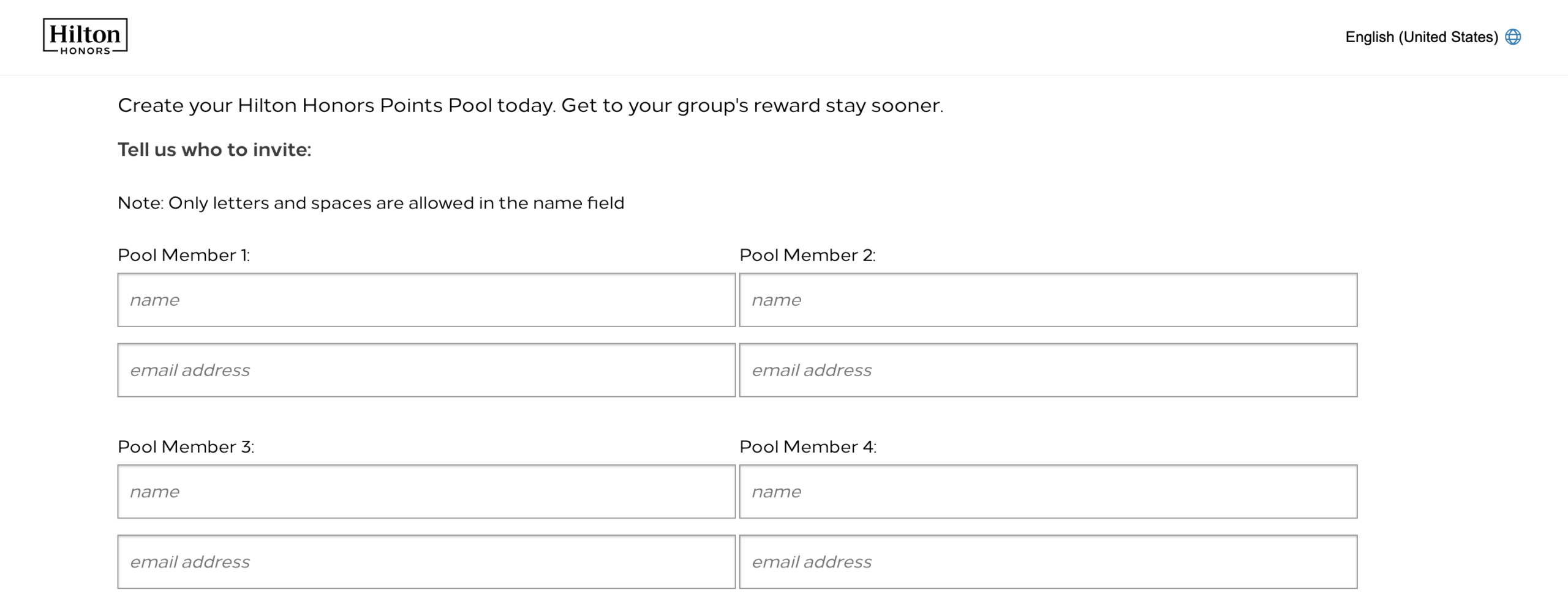Hilton Points Pooling - Adding Members Page
